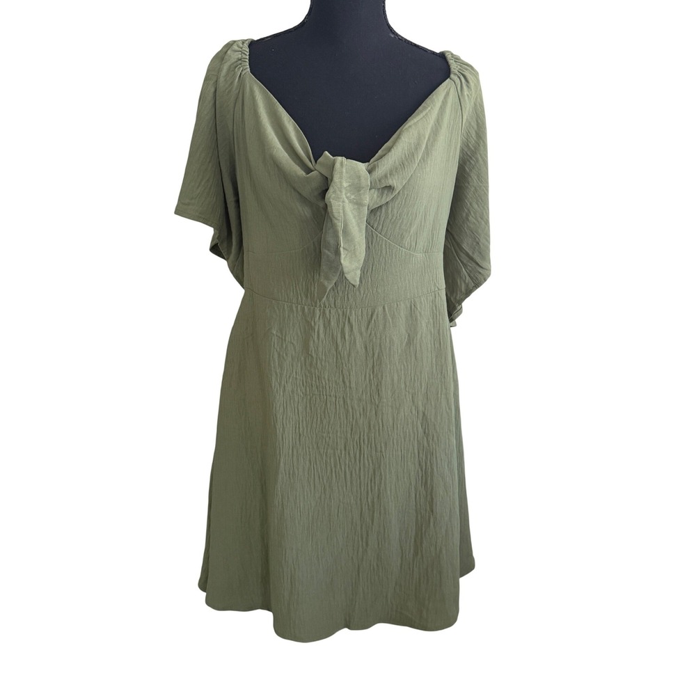 Dokotoo Womens Olive Green Tie Front Flutter Sleeve Smocked Mini Dress